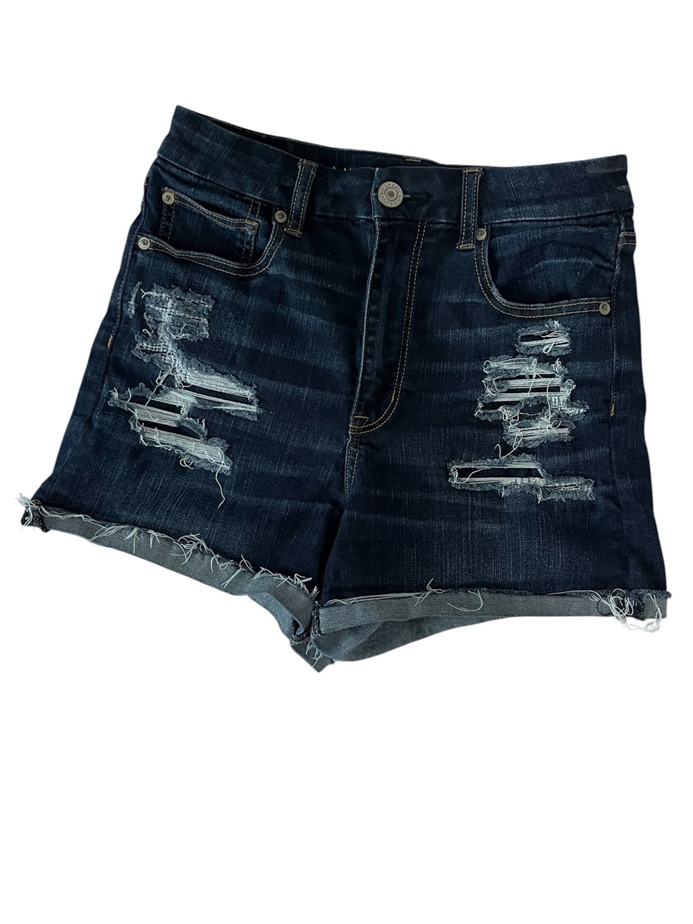 Size 8 American Eagle Outfitters Curvy Hi Rise Shortie Distressed Denim Shorts